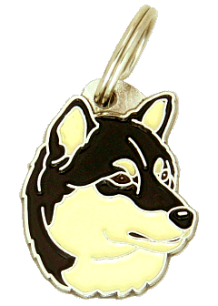 Shiba inu preto e branco <br> (placa de identificação para cães, Gravado incluído)